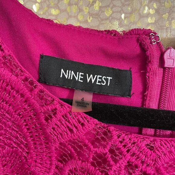 Nine West Magenta Pink Floral Embroidered Lace Fit & Flare Dress, 4 - Picture 3 of 7